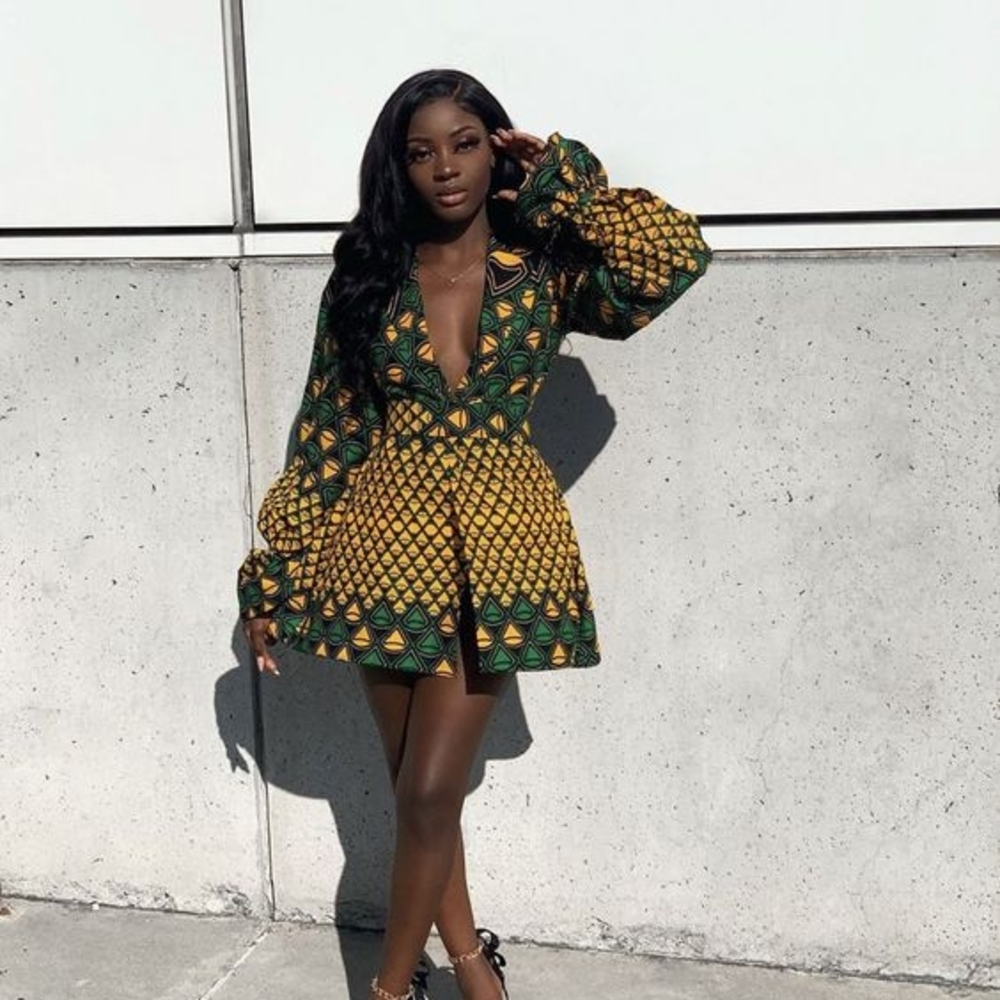 Ankara Traditional African Fabric Tailored Blazer Mini Dress with Shorts